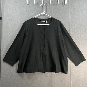 LOGO by Lori Goldstein Stretch Evelet Button Front Cardigan Black, X-Large